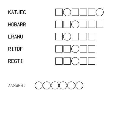 A word jumble page generated by Lakolam at seed 0xa11ce